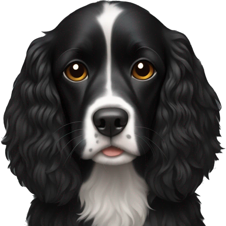 Small completely black spaniel with black fur on his whole face and white fur only on his chest emoji