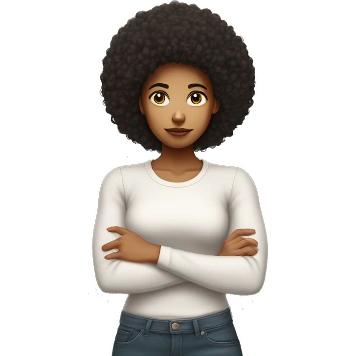 Mixed race girl with afro crossing her arms with back faced to front looking back and giving attitude and rolling eyes emoji