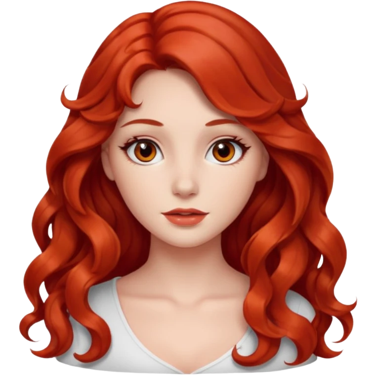 Beautiful girl,red hair,wavy hair，long hair,Black eyes, skin white emoji