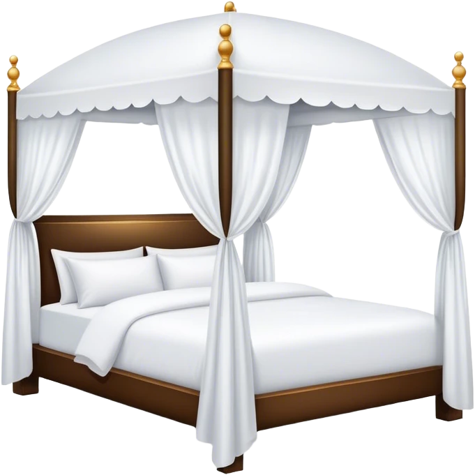 Luxury white canopy hotel bed with puffy white duvet emoji