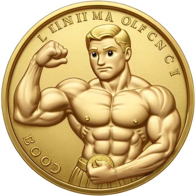 A gold coin engraved by a bent arm showing a big biceps. No human, only the arm emoji