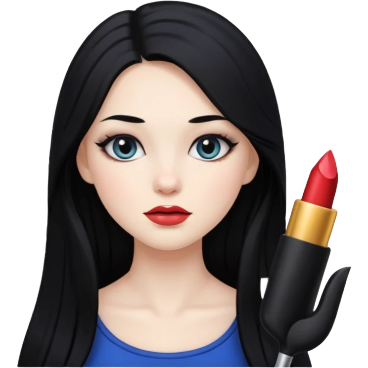 Pale girl with long black hair and makeup emoji