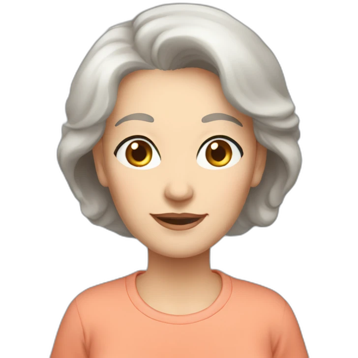 White 63 yrs old woman brown hair blue eyes with a salmon color T-shirt emoji