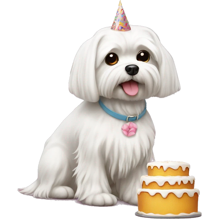  white maltese dog and birthday cake emoji