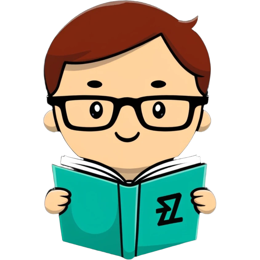 Cute cartoon character with glasses reading a book with mathematical formulas floating around emoji