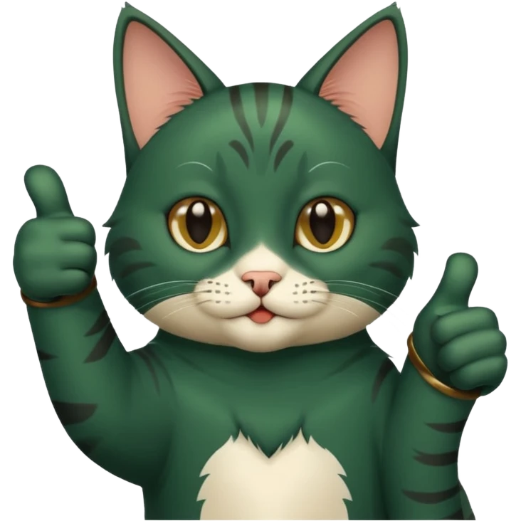iOS стиль кота темно зеленого цвета. показывает большой палец вверх emoji