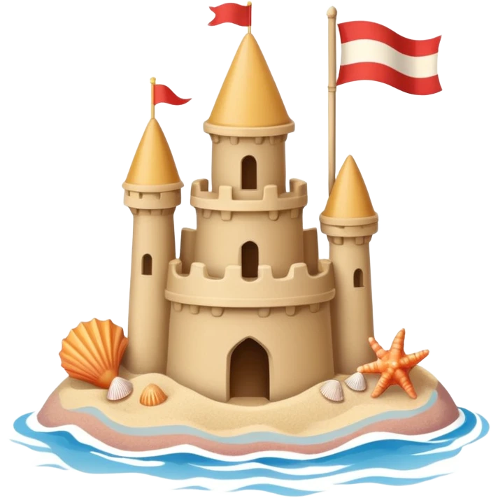 Decorated sand castle – seashells and a tiny flag on top emoji
