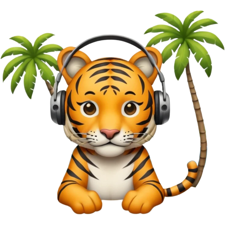 Tiger wearing headphones on an island  emoji