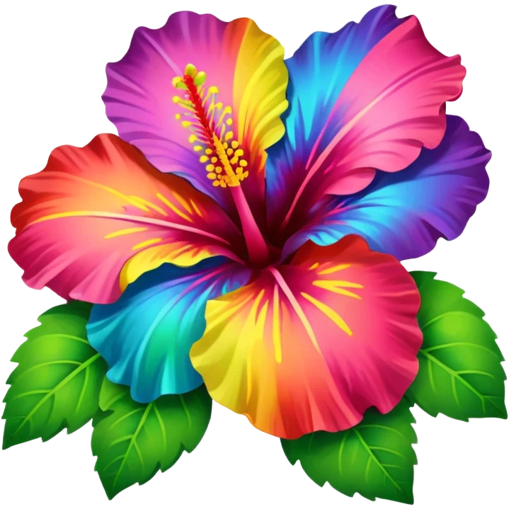 rainbow hibiscus with leaves emoji