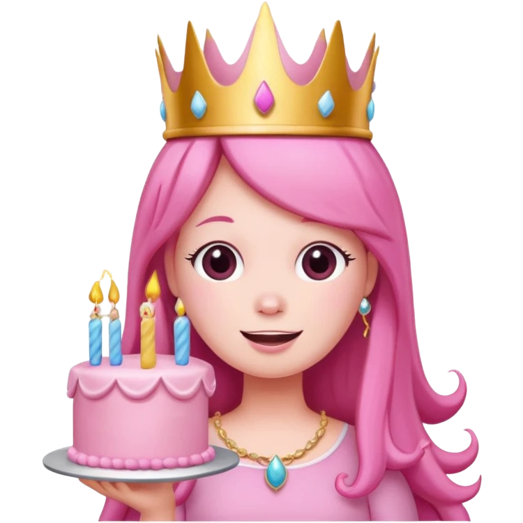 Princess Bubblegum smiling, cheeks puffed, blowing on a birthday cake, no text emoji