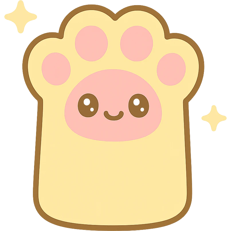 fluffy paw, kawaii style, big pads, sparkles, yellow and white emoji