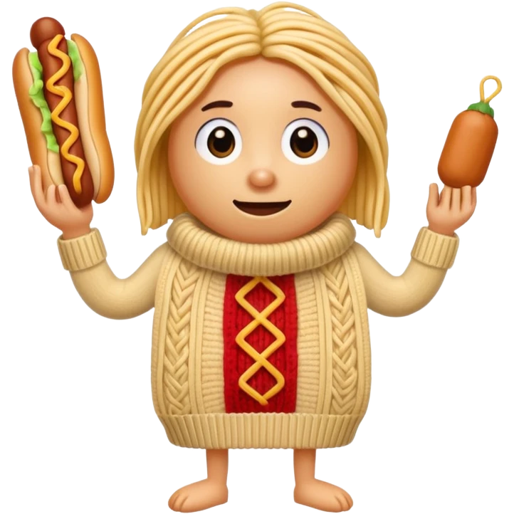 anthro hot dog, knitting a sweater made of spaghetti
 emoji