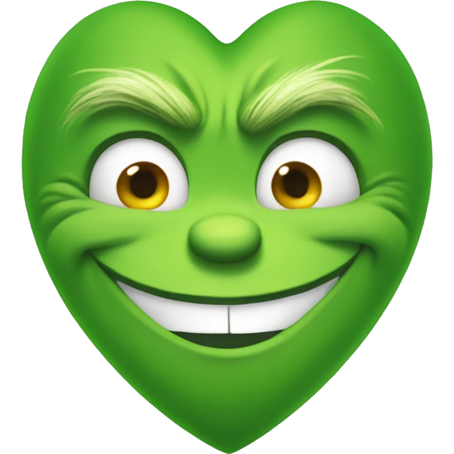 Smiling grinch face in a green shaped heart emoji