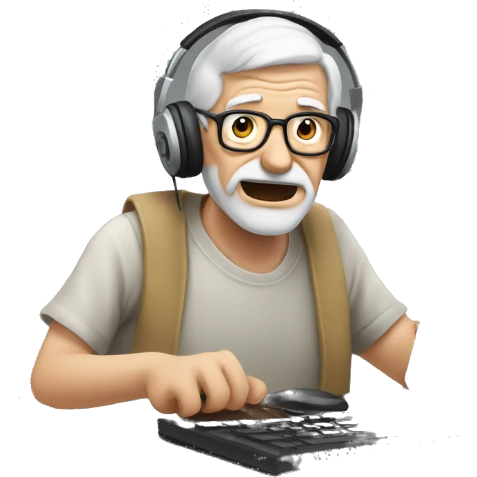 old man playing on PC with heaset  emoji