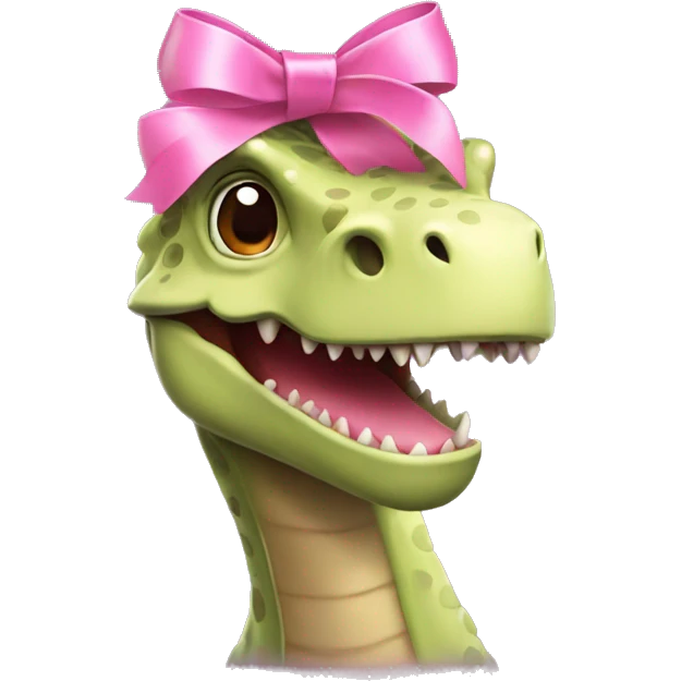dino with a pink ribbon on head emoji
