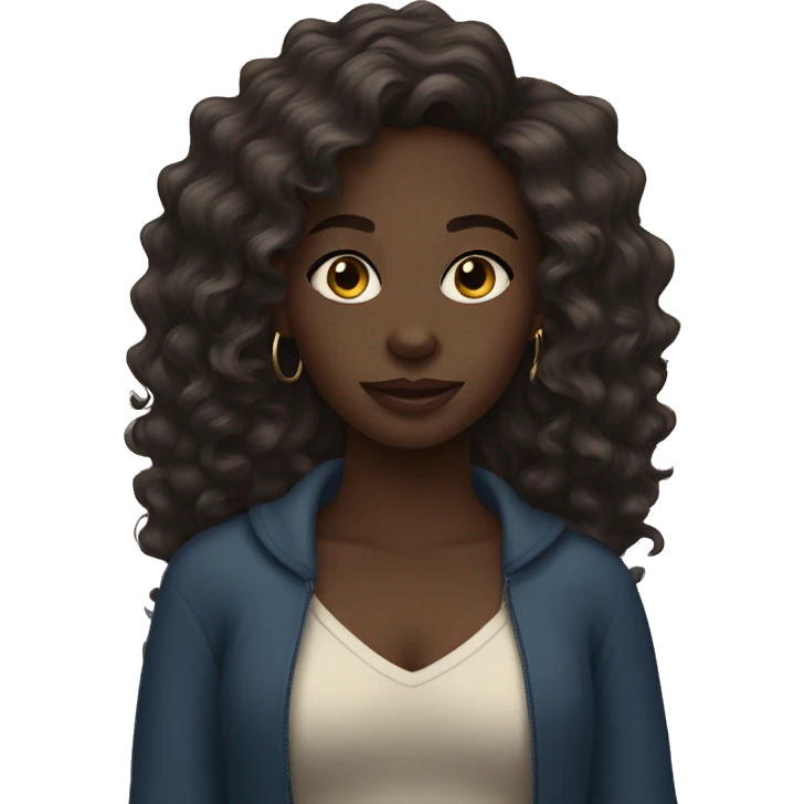 Dark skinned girl, wavy hair, hoop earrings  emoji