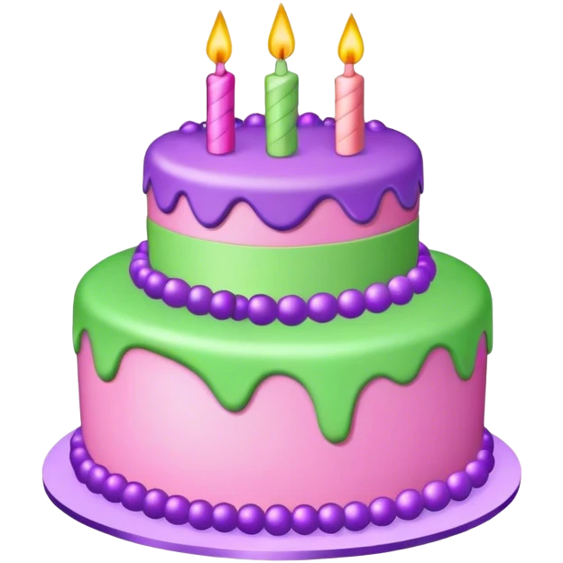 Pink, Purple,& Green Birthday Cake emoji