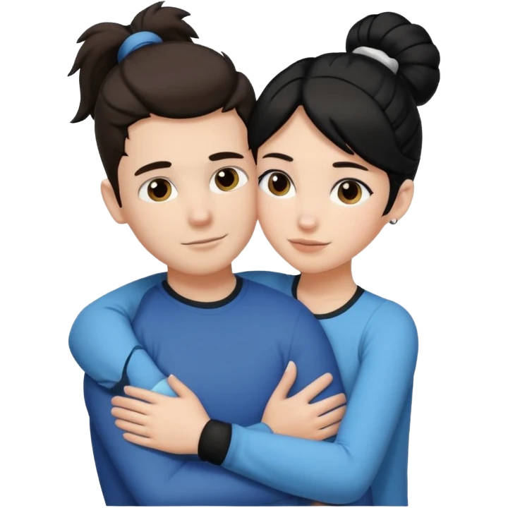 White boy with dark brown hair hugging white girl with black ponytail  emoji