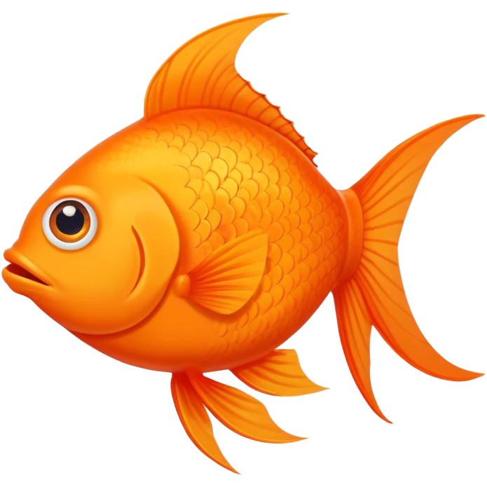 ridiculously derpy bright orange fish with wonky eye and goofy smile with drool, super friendly but extremely stupid looking, perfect flat side profile facing right, exactly 90 degrees, one eye visible emoji