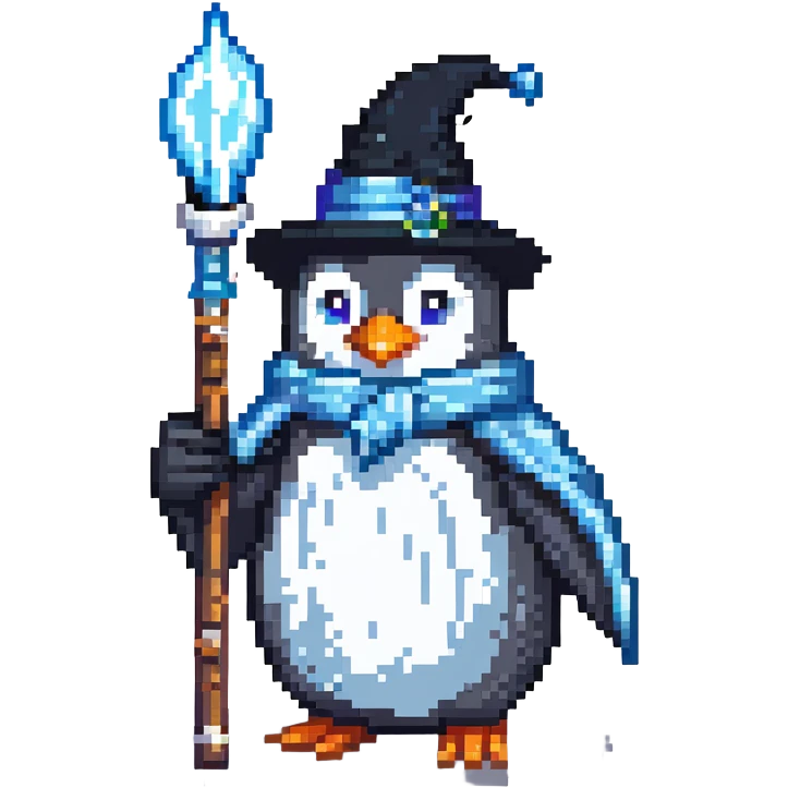 penguin wizard with ice staff casting frost emoji