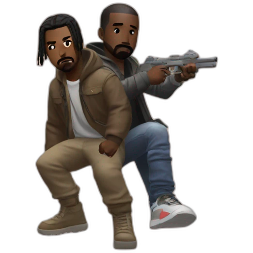 Kanye and Travis Scott playing fortnite emoji