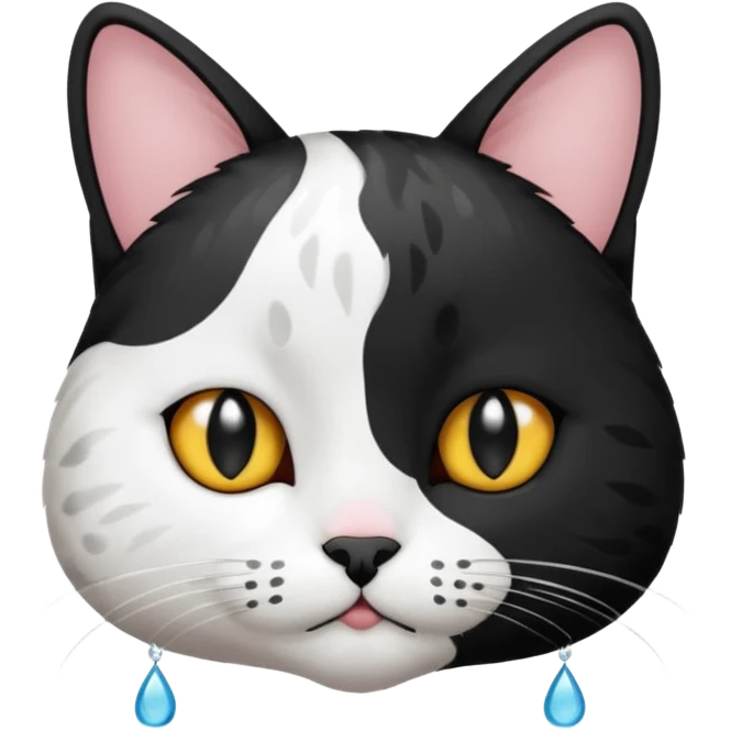 cat 白黒　イラスト調　男泣き emoji