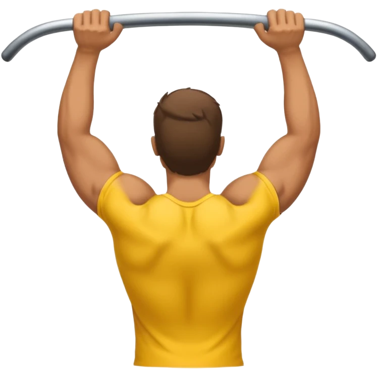 Homem amarelo fazendo barra fixa mostrando as costas emoji