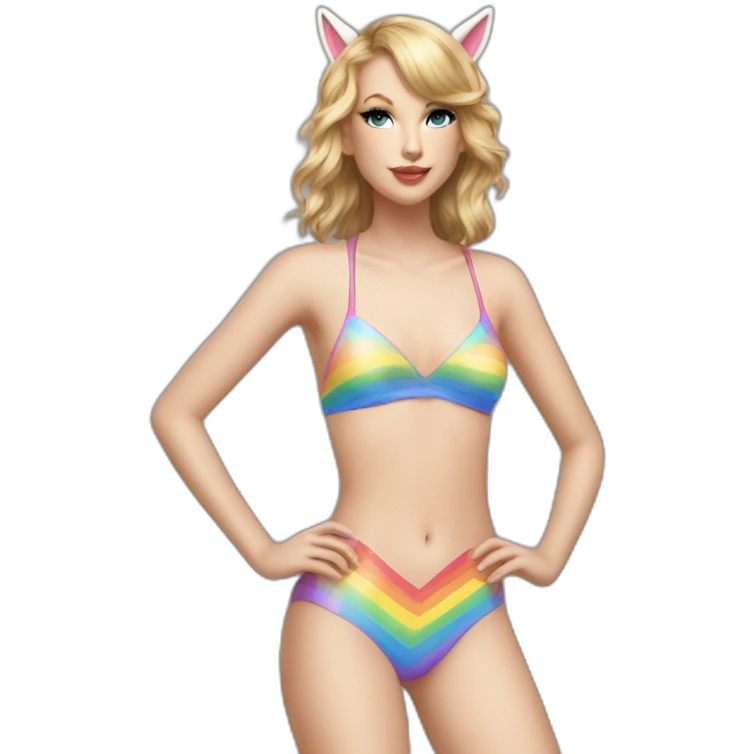 hot catgirl tylor swift with rainbow unicorn swim suit emoji