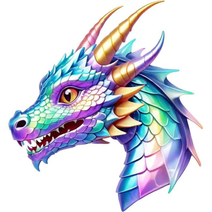 Sparkly glossy Pastel iridescent glass dragon head profile emoji