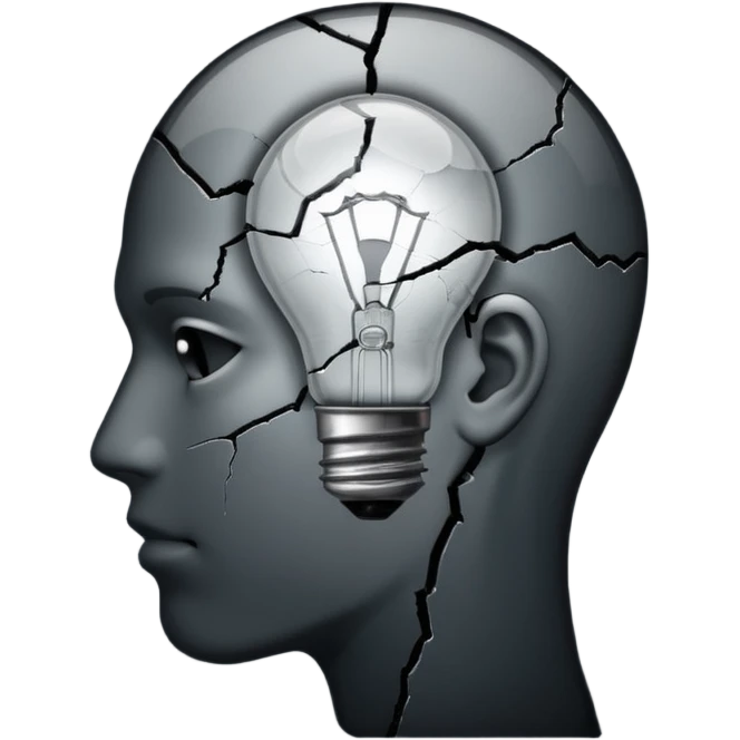 silhouette of a head with a broken light bulb inside emoji