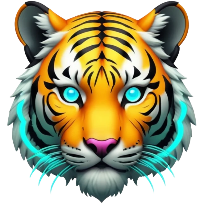 Cyberpunk tiger with neon lights and implants emoji