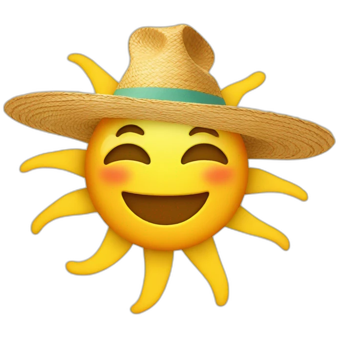 sun with long rays, eyes, smile in a straw hat emoji