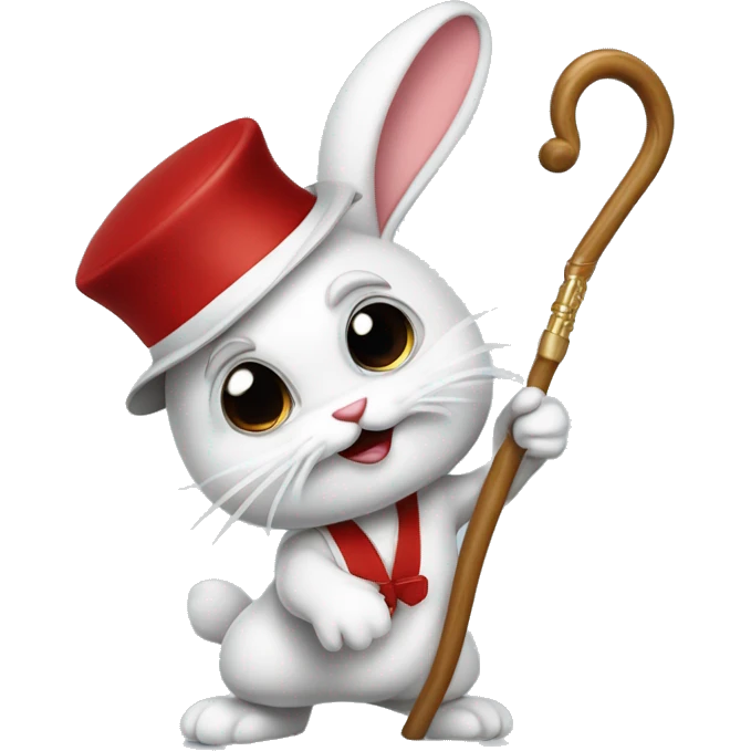bunny dressed like hugh hefner twirling a red and white cane with a hook emoji