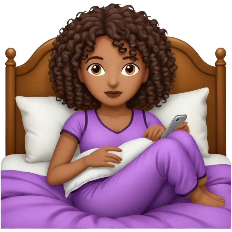 black woman bigger breast emoji curly hair darker. make her a little older. make her lying down in bed. bigger breasts black clothes. make it like a strap pajamaa emoji