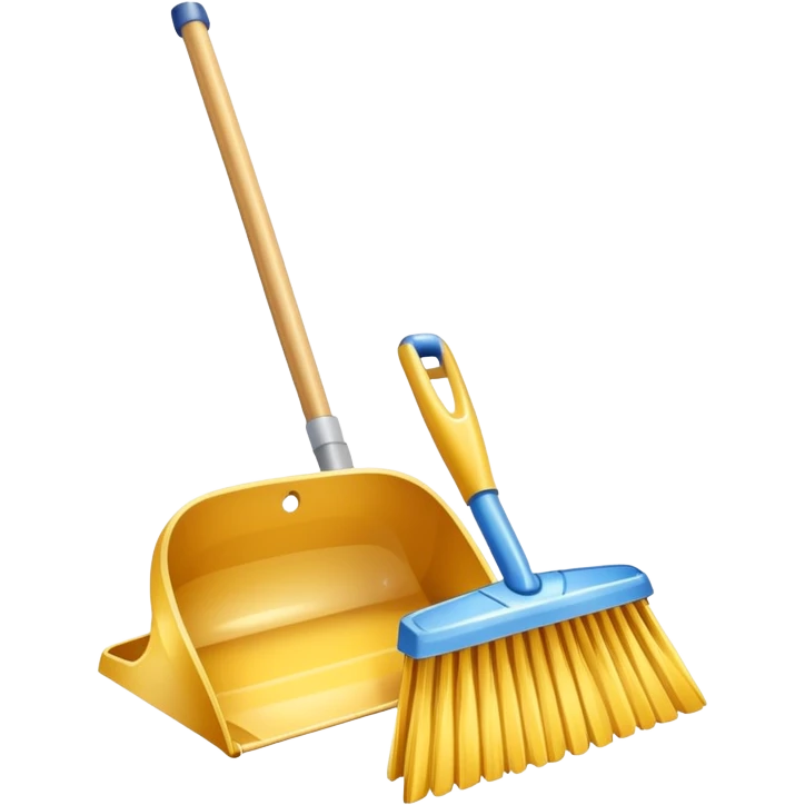 broom and dustpan with sparkles, clean and friendly emoji