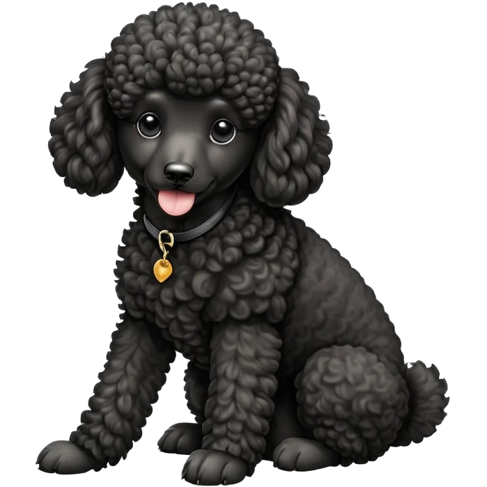 cinematic-[poodle]-realistic-full-body-sitting-emoji,-tail-resting-loosely-beside-its-paws,-head-tilted-dramatically, -curly-[black]-fur,-simplified-yet-realistic-focused-features,-highly-detailed,-glowing-with-an-almost-sarcastic-glow emoji
