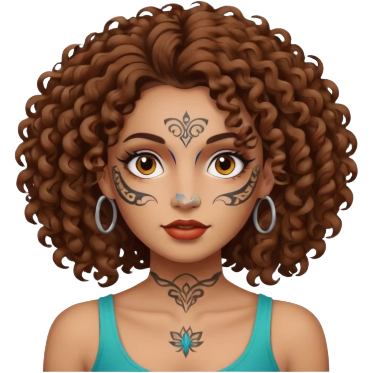 woman curly hair and heavy face tattoo emoji