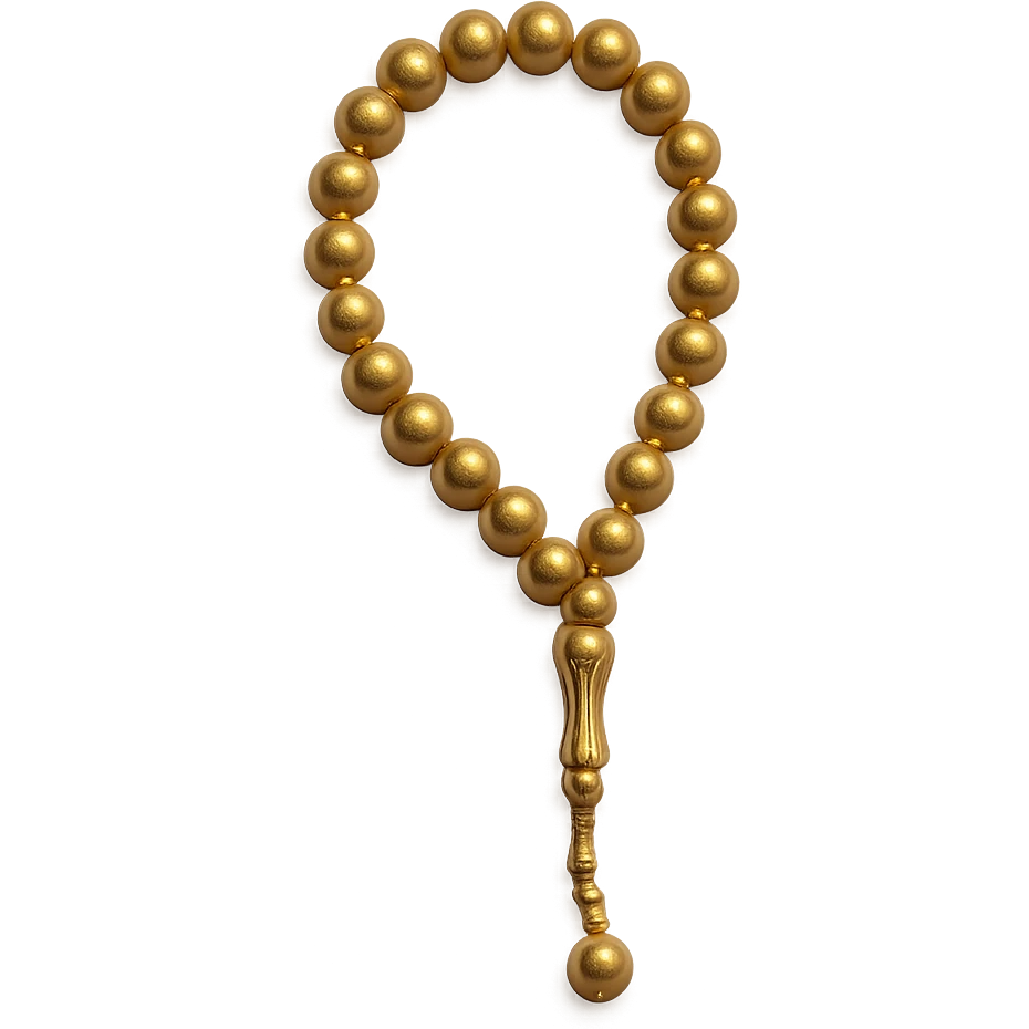 a tasbih (prayer beads) in gold color, elegant and simple, no background emoji