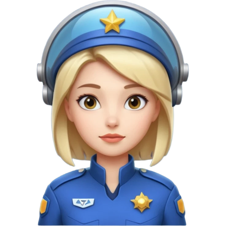 cute female spaceship captain portrait, head and shoulders only, futuristic uniform, captain badge, confident expression, 3D cartoon, mobile game icon style, clean background, no text, no watermark
 emoji
