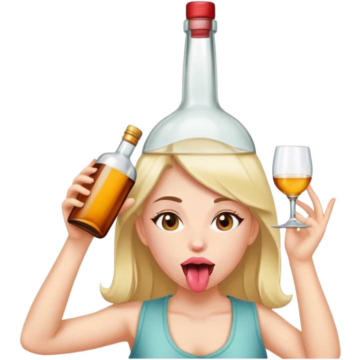 Girl With tongue out and liquor bottle on her head  emoji
