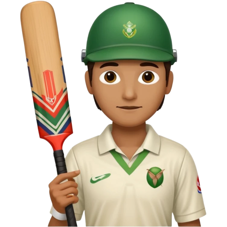 i want a emoji suitable for a logo s well.
it should contain a man holding cricket bat and is wearing all the cricket accessories with no human face  emoji
