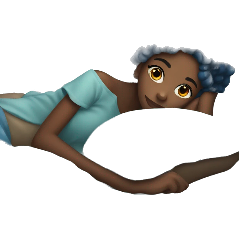 Black girl with blue hair in bed emoji
