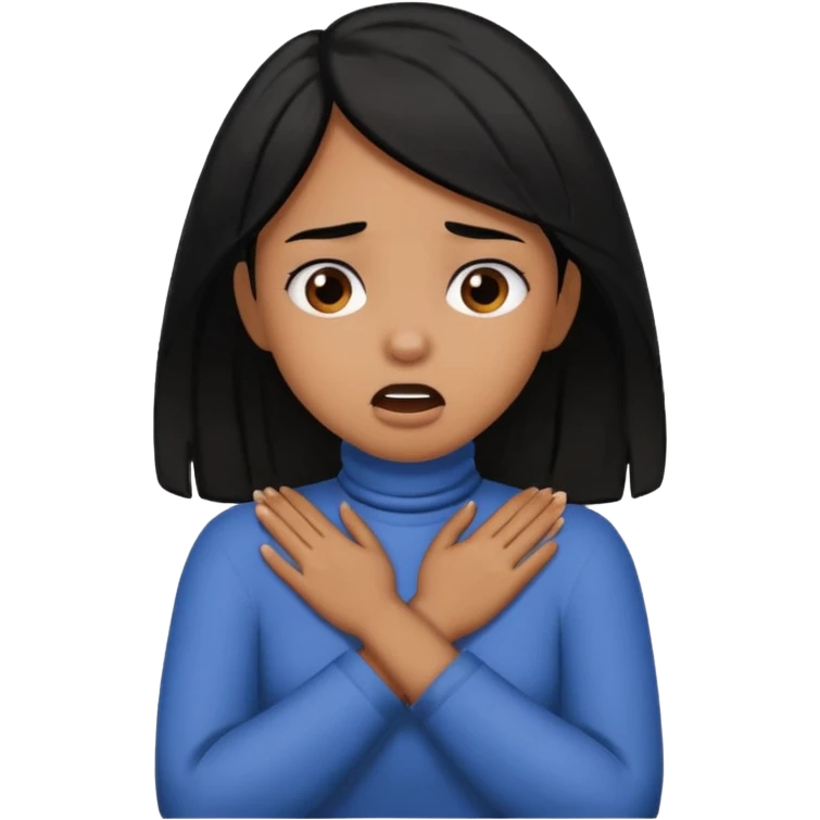 black hair brown skin girl chocking herself on her neck with her hands crossed around her neck  emoji
