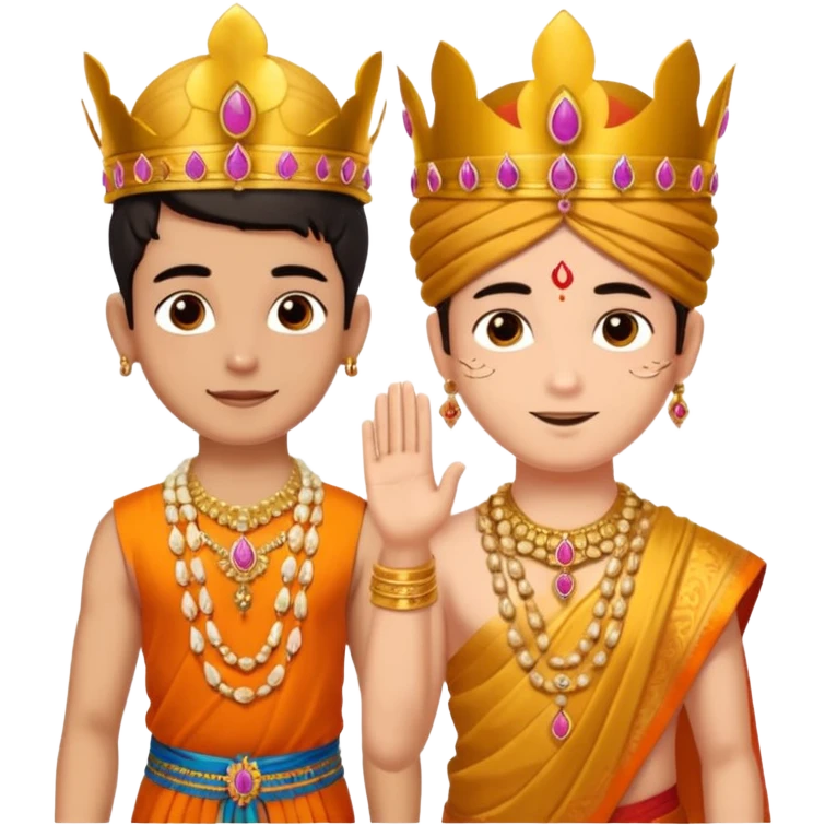 Brahmin boy is thanking to the bharatanatyam dancer. Only the girl is in lordess padmavati with golden crown and giant flower garland on her neck. The boy is a normal helper. The girl is fat and tall the boy is small. emoji