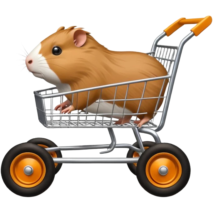 Race drift car whose frame and suspension is made of shopping cart material and flat panel body, being aggressively driven by a small thin Guinea pig  emoji