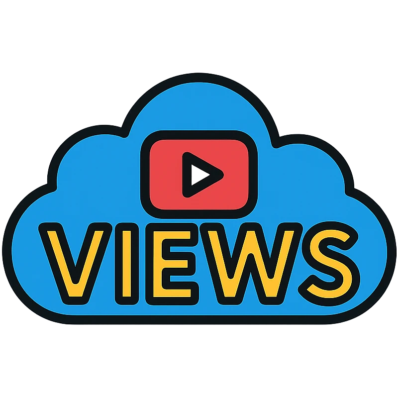 A cloud formation shaped like the word "VIEWS" with a YouTube play button symbol integrated into the design, representing views on YouTube. emoji