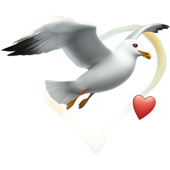 A seagull flying over a light blue heart  emoji