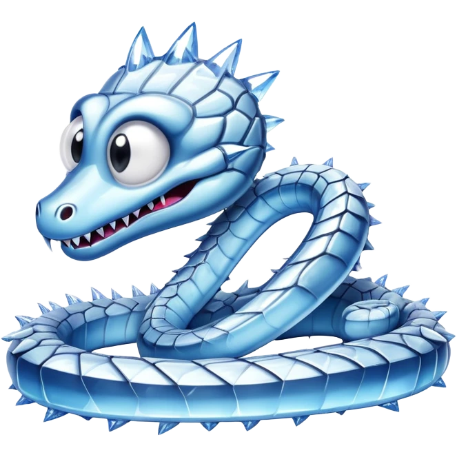 A snake made of ice with cute googly eyes, the scales are spiky emoji