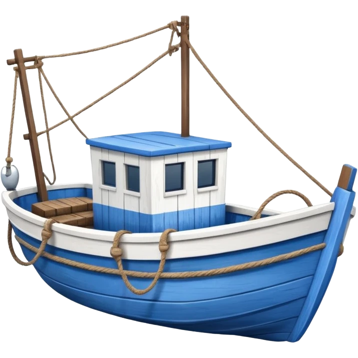 Design a small fishing boat with nets emoji
