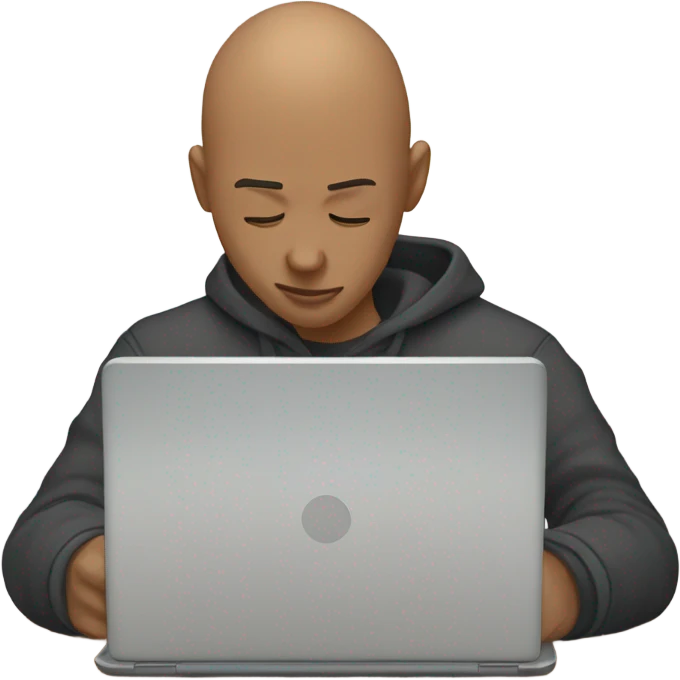 a guy with bald hair peeling from behind a laptop emoji